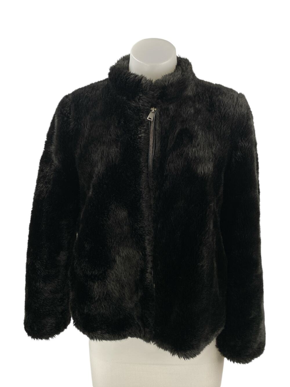 Zara Women's Black Faux Fur Shearling Long Sleeve High Neck Zip Up Coat Jacket S